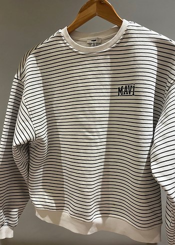 Mavi markaBeyaz Gri Çizgili Kadın Sweatshirt - Görsel 2