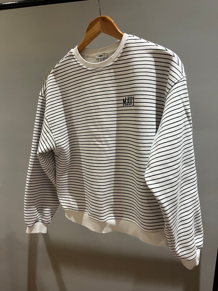 Mavi markaBeyaz Gri Çizgili Kadın Sweatshirt - Görsel 5