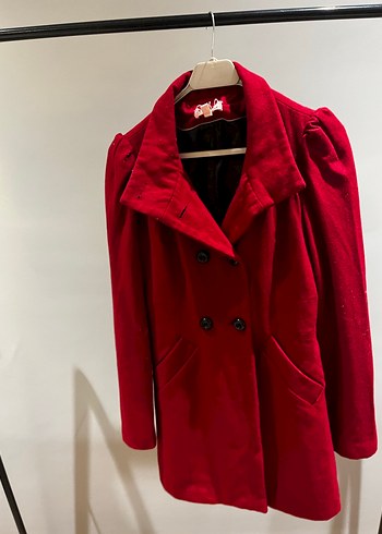 Kırmızı Çift Düğmeli Kaban - Görsel 8