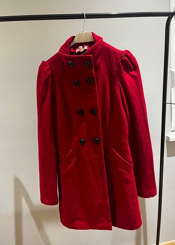 Kırmızı Çift Düğmeli Kaban - Görsel 6