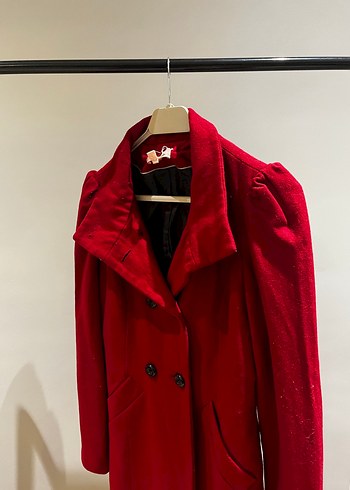 Kırmızı Çift Düğmeli Kaban - Görsel 7