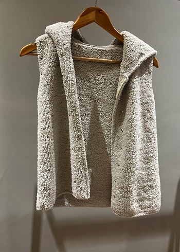 Gri Yünlü Kapüşonlu Kadın Triko Yelek - Görsel 6