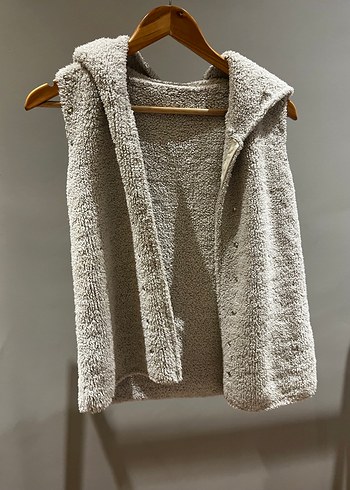 Gri Yünlü Kapüşonlu Kadın Triko Yelek - Görsel 8