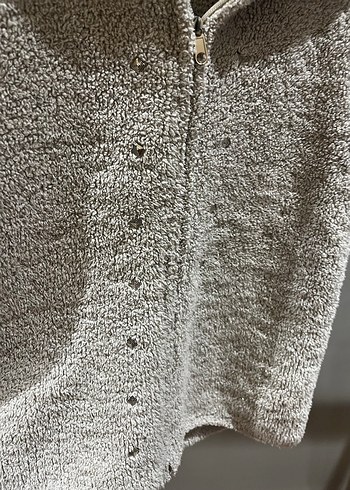 Gri Yünlü Kapüşonlu Kadın Triko Yelek - Görsel 4