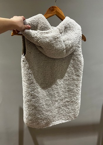 Gri Yünlü Kapüşonlu Kadın Triko Yelek - Görsel 5