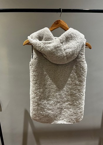 Gri Yünlü Kapüşonlu Kadın Triko Yelek - Görsel 9