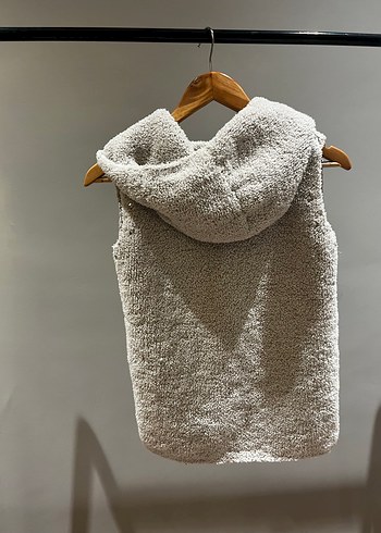 Gri Yünlü Kapüşonlu Kadın Triko Yelek - Görsel 7