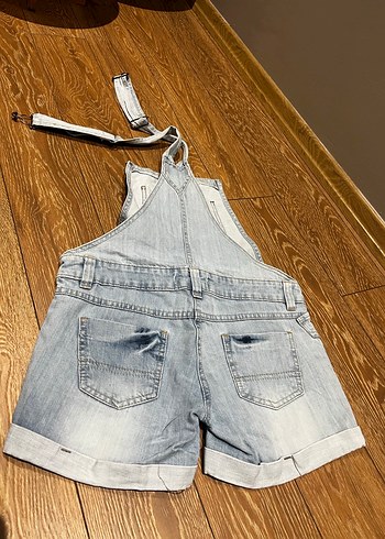 Kızlar için Bol Kesim Kemerli Denim Salopet - Görsel 6