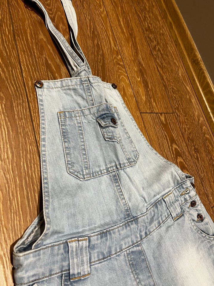 Kızlar için Bol Kesim Kemerli Denim Salopet - Görsel 5