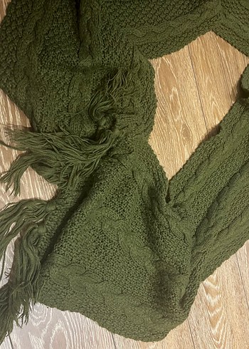 Koyu Haki Örgü Kadın Şal - Görsel 3