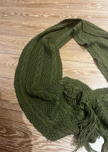 Koyu Haki Örgü Kadın Şal - Görsel 4