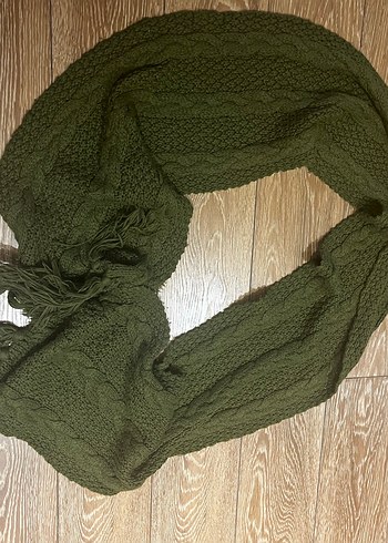 Koyu Haki Örgü Kadın Şal - Görsel 2