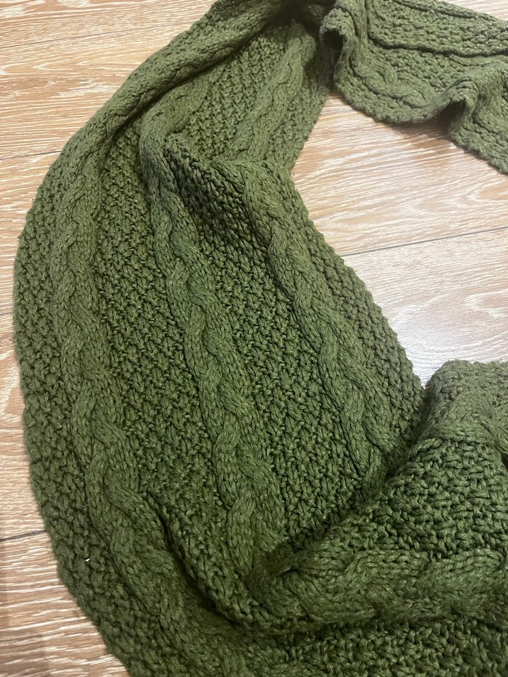 Koyu Haki Örgü Kadın Şal - Görsel 5