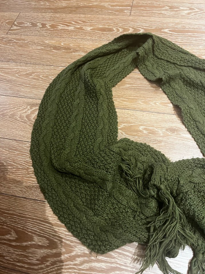 Koyu Haki Örgü Kadın Şal - Görsel 4