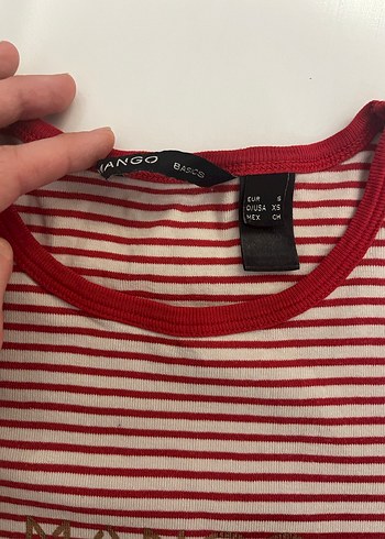 MANGO Kırmızı Çizgili Kadın Tişört - Görsel 3