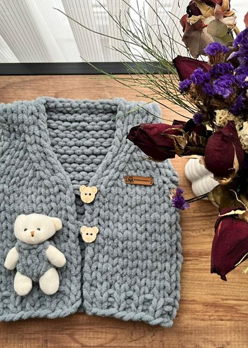 Kız Çocuk Örgü Kahverengi Yelek - Görsel 5