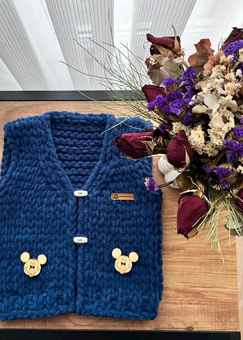 Kız Çocuk Örgü Kahverengi Yelek - Görsel 4