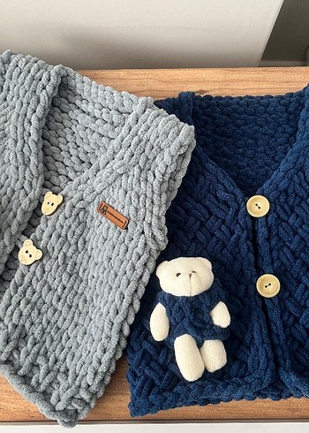 Kız Çocuk Örgü Kahverengi Yelek - Görsel 6