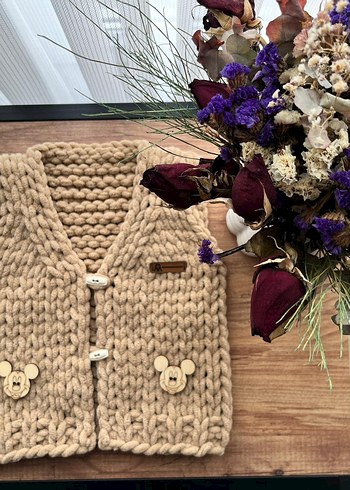 Kız Çocuk Örgü Kahverengi Yelek - Görsel 3