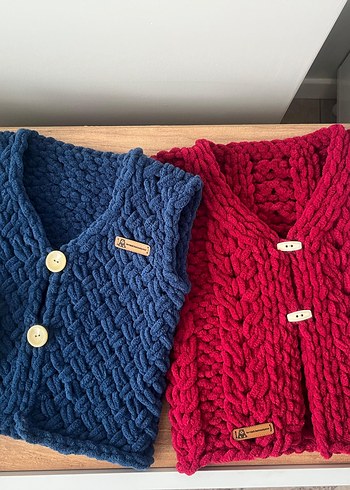 Kız Çocuk Örgü Kahverengi Yelek - Görsel 8