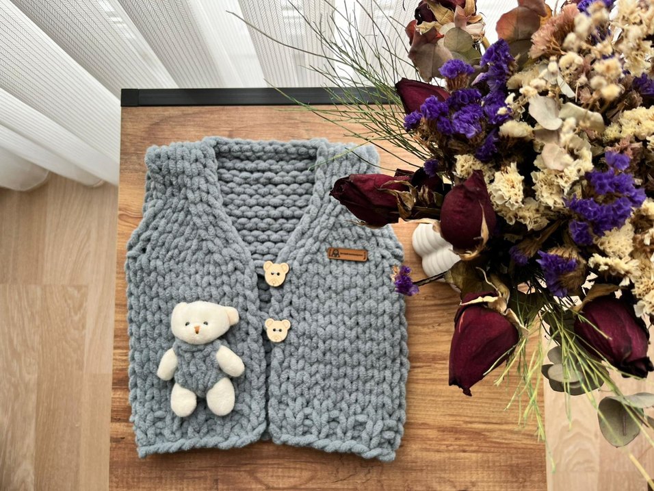 Kız Çocuk Örgü Kahverengi Yelek - Görsel 5