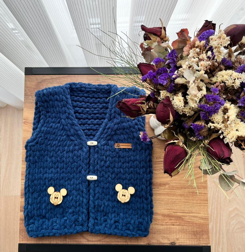 Kız Çocuk Örgü Kahverengi Yelek - Görsel 4