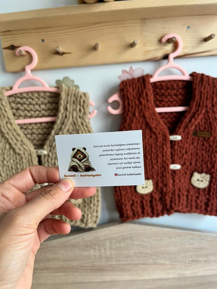 Kız Çocuk Örgü Kahverengi Yelek - Görsel 2