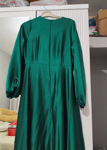 Yeşil Uzun Kollu Drapeli Kadın Elbise - Görsel 2