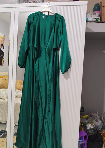 Yeşil Uzun Kollu Drapeli Kadın Elbise - Görsel 5