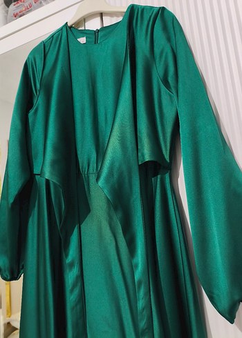 Yeşil Uzun Kollu Drapeli Kadın Elbise - Görsel 4