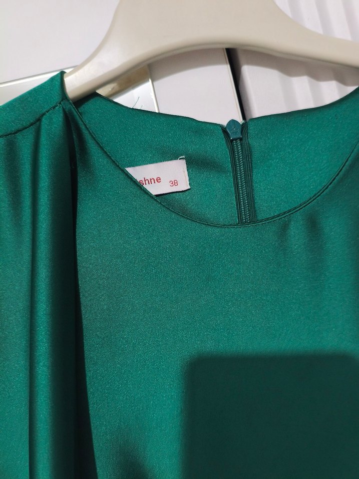 Yeşil Uzun Kollu Drapeli Kadın Elbise - Görsel 3