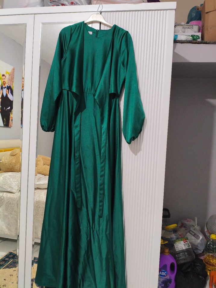 Yeşil Uzun Kollu Drapeli Kadın Elbise - Görsel 5
