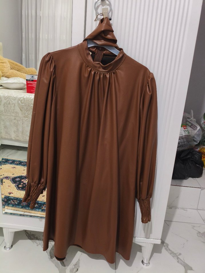 Kahverengi Deri Halter Yaka tunik - Görsel 3