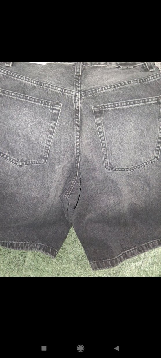 Gri Kadın Salaş Mini Denim Şort - Görsel 3