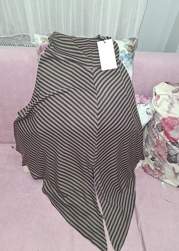 Drapeli Kahverengi Çizgili Midi Hamile Eteği - Görsel 3