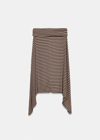 Drapeli Kahverengi Çizgili Midi Hamile Eteği - Görsel 2