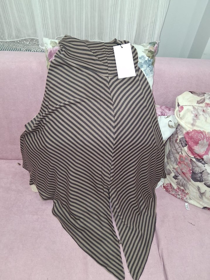 Drapeli Kahverengi Çizgili Midi Hamile Eteği - Görsel 3