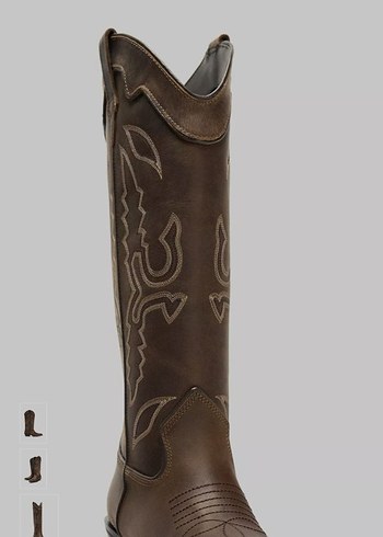 Deri Kahverengi Nakışlı Dizüstü Kadın Çizme - Görsel 5