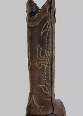 Deri Kahverengi Nakışlı Dizüstü Kadın Çizme - Görsel 4