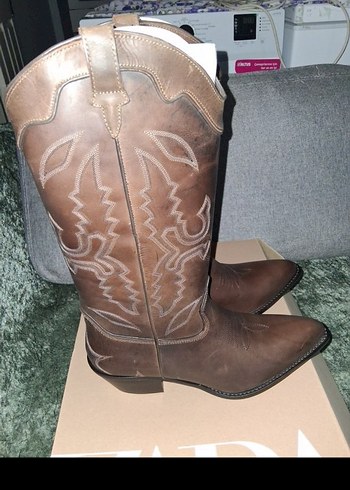 Deri Kahverengi Nakışlı Dizüstü Kadın Çizme - Görsel 8