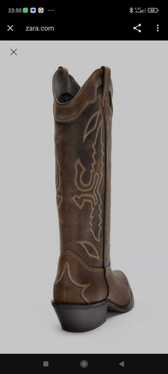 Deri Kahverengi Nakışlı Dizüstü Kadın Çizme - Görsel 4