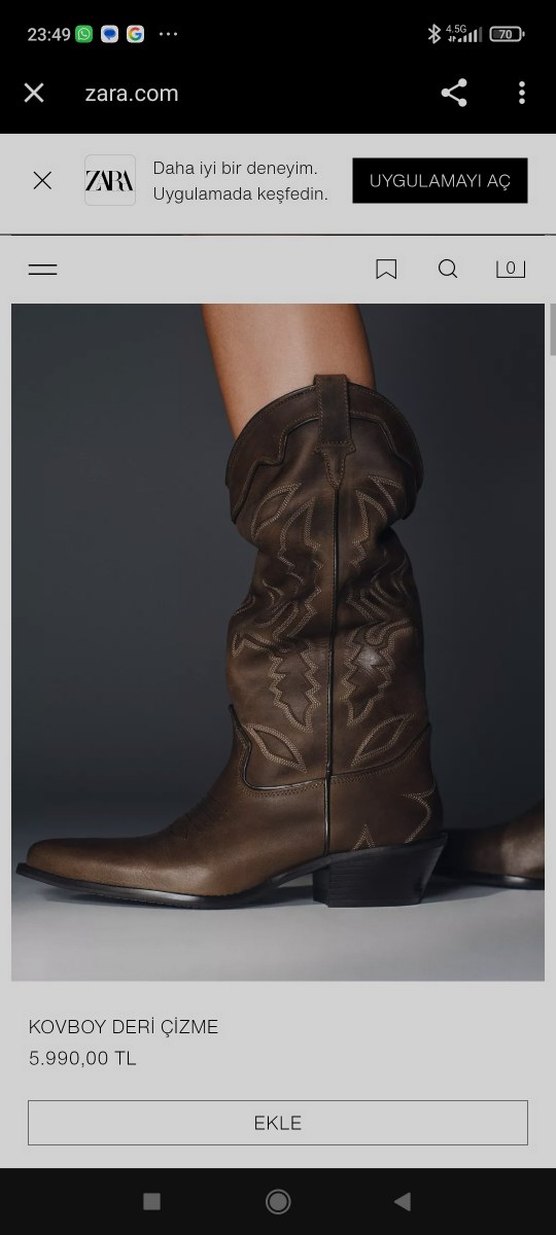 Deri Kahverengi Nakışlı Dizüstü Kadın Çizme - Görsel 3