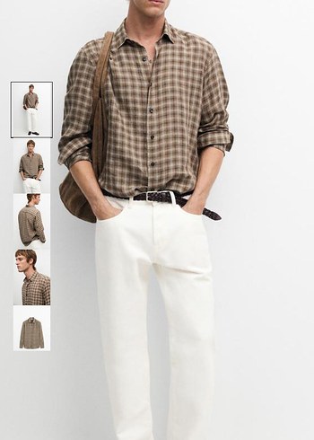 Massimo Dutti Kahverengi Ekose Uzun Kollu Gomlek