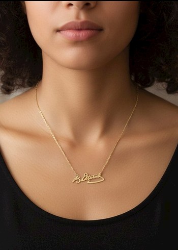 Atatürk İmzası Figürlü Çelik Kolye Gold Renk Zarif Şık Tasarım - Görsel 4