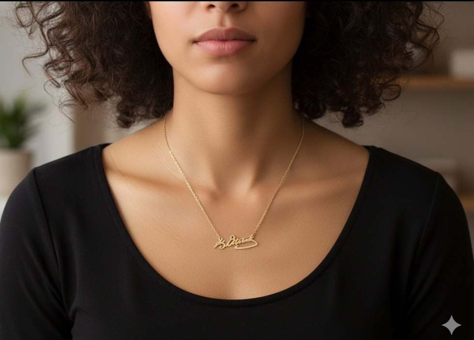 Atatürk İmzası Figürlü Çelik Kolye Gold Renk Zarif Şık Tasarım - Görsel 4