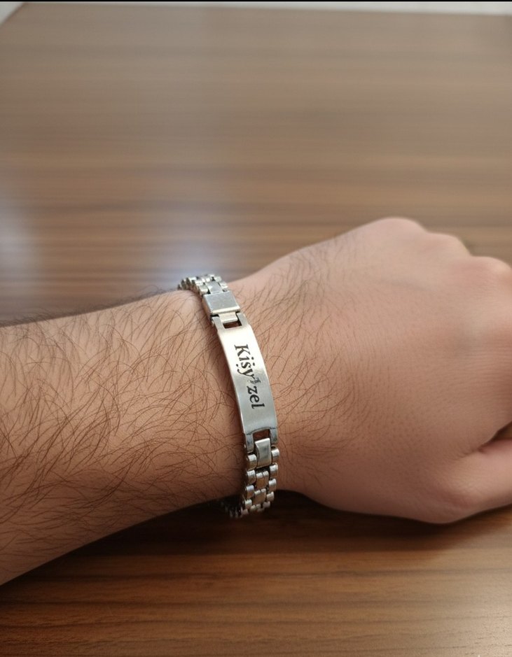 Kişiye Özel İsimli Çelik Bileklik Roleks Tasarım Erkek Hediyelik - Görsel 2