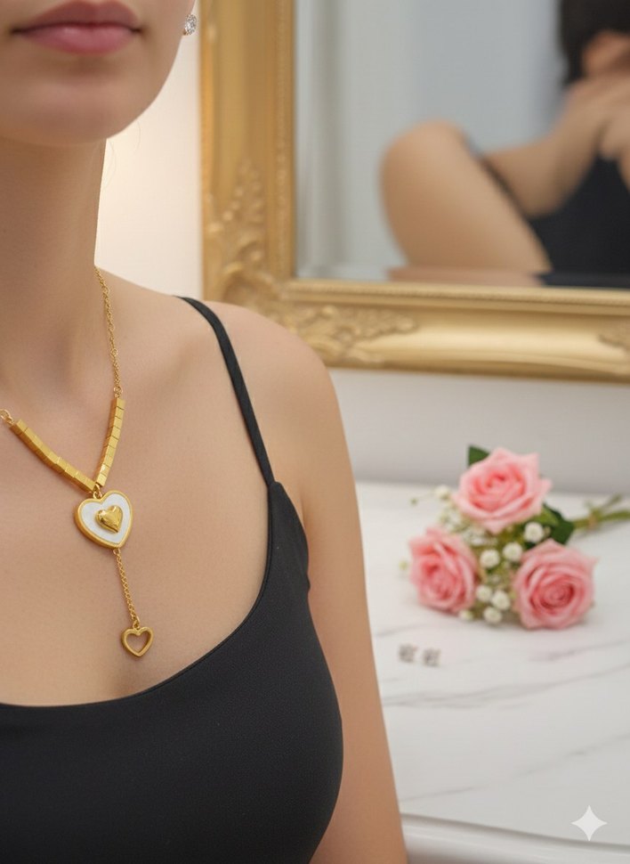 Altın Renkli Mini Çiçekli Zincir Kolye - Görsel 2