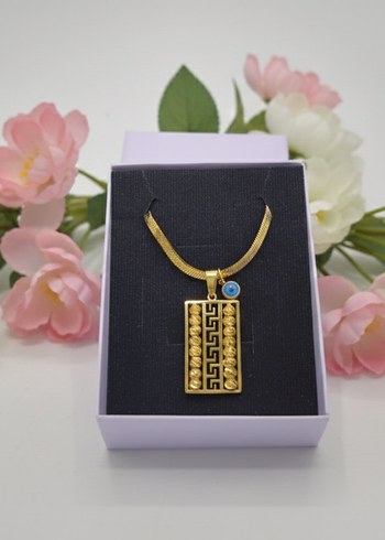 Gold Renk Desenli Paslanmaz Çelik Kolye Özel Kutulu Kadın Kolye - Görsel 3