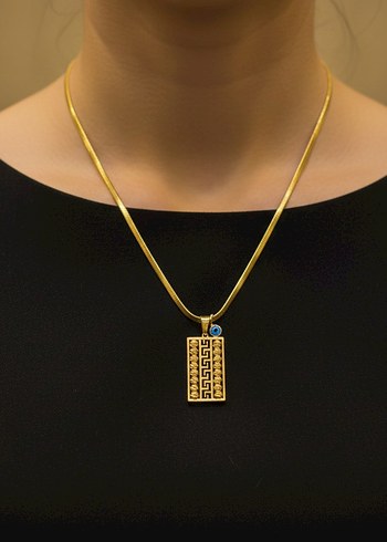 Gold Renk Desenli Paslanmaz Çelik Kolye Özel Kutulu Kadın Kolye - Görsel 2