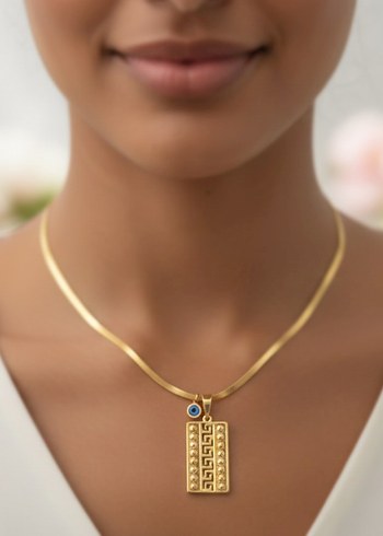 Gold Renk Desenli Paslanmaz Çelik Kolye Özel Kutulu Kadın Kolye - Görsel 5